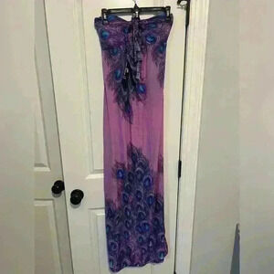 Global Fashion Inc size XL Keyhole Peacock Sundress Maxi Dress Juniors 🦚 NWT